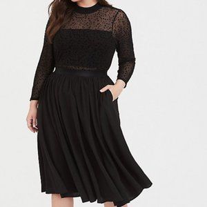 Torrid Black Mesh Flocked Star Mock Neck Dress